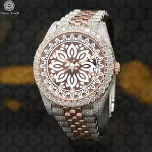 Bracelet de luxe en acier inoxydable Charm Jewells, bande de 20 mm, or rose bicolore, serti de diamants, fermoir pliant unisexe, mécanique - Product Image 3