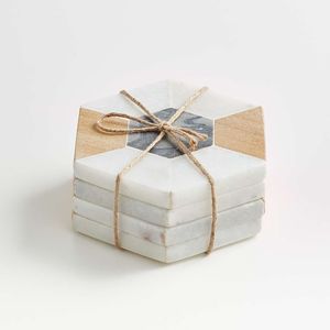 Hexagon Stone <b>Coaster</b> <b>Set</b> With Natural Rope Tie Modern Table Mats Non Slip Design - Product Image 1