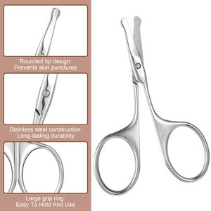 Tijeras para cejas de acero inoxidable, 3,75 pulgadas, punta redonda plateada, seguras para el vello de la nariz, para depilación facial con precisión - Product Image 6