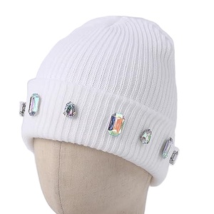 Wholesale Black Rhinestone Beanie Hat Rib Knit <b>Winter</b> <b>Cap</b> Unisex Soft Warm Stretch Skull <b>Cap</b> Custom Logo Hat - Product Image 1
