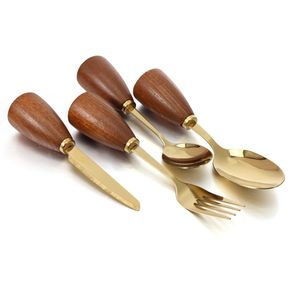 Juego de cubiertos contemporáneo de acero inoxidable con mango de madera para restaurantes, hoteles y cafeterías elegantes. - Product Image 3