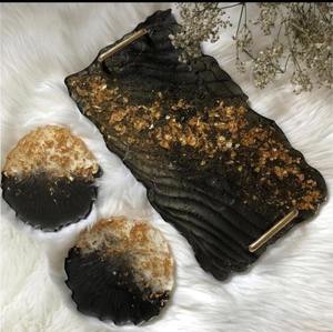 Plateau de service moderne en résine artistique de qualité supérieure, portable, multifonctionnel, à 2 niveaux, coloré, en époxy, fait main, pour la cuisine, la maison et le bar - Product Image 2