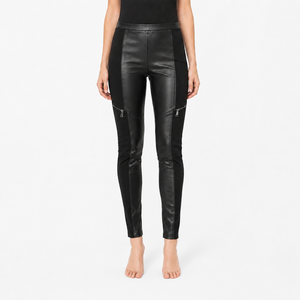Pantalon slim en similicuir PU pour femme, taille haute, poches zippées, coupe cheville, style moto streetwear, mode décontractée, personnalisable OEM - Product Image 1