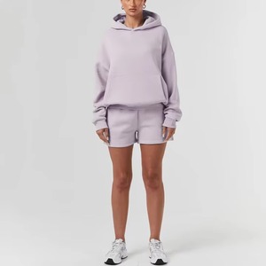 Nuevo Conjunto de Sudadera con Capucha y Pantalones Cortos de Punto Transpirable para Mujer, Estilo Casual, Otoño Invierno, Color Sólido, con Logotipo Personalizado, Ropa Abrigada - Product Image 4