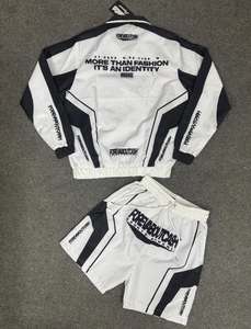 Rexfit Sports Men's <b>White</b> Track <b>Jacket</b> And Shorts Set Printed Sporty Style <b>Summer</b> Wear Breathable Satin Fabric - Product Image 1