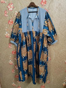Bohemian Blue Tiger Midi <b>Dress</b> with <b>Pockets</b> Casual Summer Cotton <b>Dress</b> - Product Image 2