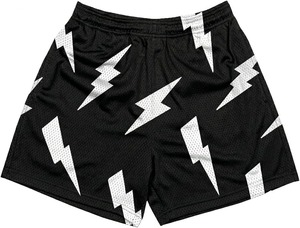 <b>Men's</b> <b>Red</b> Basketball <b>Shorts</b> With White And Navy Lightning Pattern Sublimation Print Drawstring Waist Casual Style - Product Image 6