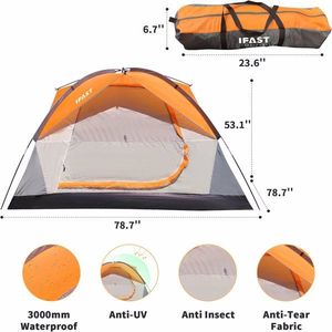 2/6 Outdoor Double-Layer Camping Tent with Large Mesh Windows Waterproof Windproof Rainproof Top Roof Portable for Families - Product Image 2