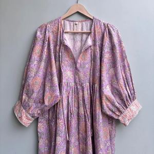 Vestido Casual Midi para Mujer, Tejido 100% Algodón, Liso, Manga Corta, Cintura Imperio, Estilo Babydoll, Cuello en V, Holgado, Funcional - Product Image 1