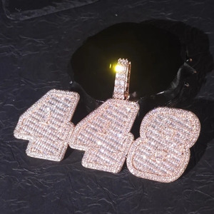 Unisex Rose <b>Gold</b> Plated 18K <b>Solid</b> <b>Gold</b> Moissanite Number <b>Pendant</b> Hip Hop Style Channel Setting Baguette Cut Everyday Wear - Product Image 1
