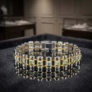 Pulsera de tenis de lujo chapada en oro de 18k con diamantes verdes cultivados en laboratorio, joyería fina personalizada para mujer - Product Image 3