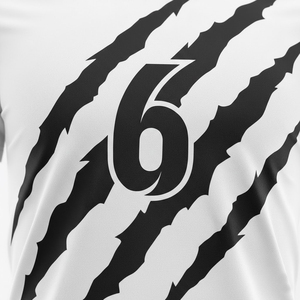 Custom 100% Polyester Sublimation Printed American Football <b>Soccer</b> Uniform White Black Claw Design Team Jersey Shorts Set - Product Image 5
