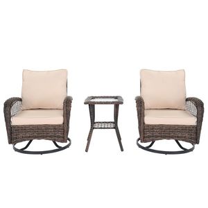 3-Piece Outdoor Swivel Glider Patio Furniture Set Wicker Bistro Rocker with Rattan Chair Glass Top Side for Patios or Gardens - Product Image 2