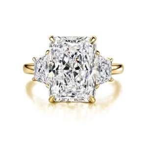 Bague de fiançailles en diamant de laboratoire taille radiant et trapézoïdale, or massif 10K 14K 18K, design de joaillerie fine, certifiée IGI DEF VS VVS - Product Image 3
