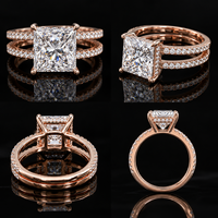 Bague de fiançailles pour femme en or massif 14 carats, diamant de laboratoire certifié IGI, taille princesse 4 carats, halo, sangle fendue, bijoux raffinés