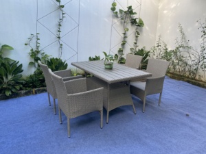 Modern Waterproof Rattan <b>Dining</b> Garden Set with Steel Frame for 1 Table 4 <b>Chairs</b> Cushions for Outdoor Patio & Courtyard - Product Image 2