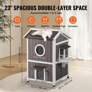 Grande maison pour chat en bois à 2 étages pour l'extérieur avec portes en PVC résistantes aux intempéries, abri pour chats errants pour plusieurs chats, mobilier pour animaux de compagnie - Product Image 6