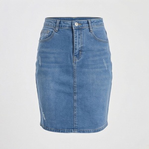 Minifalda de mezclilla de cintura alta para mujer con bolsillo, estilo casual - Product Image 1