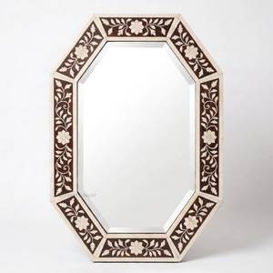 Article très demandé : Cadre de miroir rond en os incrusté, motif écaille de poisson noir, pour décoration murale décorative - Product Image 1