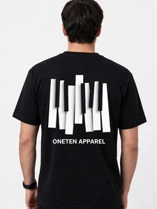เสื้อยืดแขนสั้นสีดำสำหรับผู้ชายของ Oneten Apparel ลายพิมพ์กราฟิกคีย์เปียโนทรงเรขาคณิต เสื้อยืดคอกลมลำลอง - Product Image 4