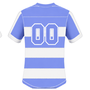 Conjunto de Uniforme de Rugby de Manga Corta Azul Periwinkle y Blanco, Jersey de Rugby a Rayas con Cuello Redondo, Pantalones Cortos con Cordón, Rendimiento Atlético - Product Image 5