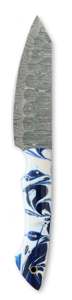 Couteau de chef utilitaire à lame fixe en acier Damas fait main avec manche en résine bleu et blanc - Product Image 6