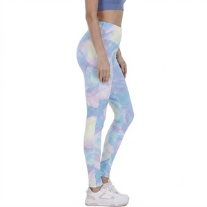 Legging de yoga sans couture respirant à taille mi-haute pour femme, imprimé galaxie, en tissu tricoté extensible 140g, style vintage, toutes saisons - Product Image 3