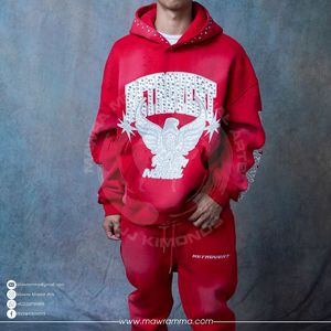 Sweat à capuche épais 100% coton, surdimensionné, en polaire, effet délavé, avec logo brodé en strass, style streetwear, vente en gros, personnalisable pour homme - Product Image 3