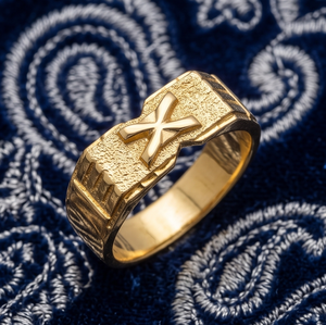 DIVYORO 22k Gold Plated Textured <b>X</b> Band Men's Classic Ring - Product Image 4