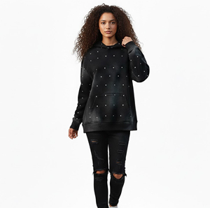 Sweat à capuche en molleton délavé avec strass, personnalisable en gros (ODM), 100% coton, tissu de qualité supérieure pour un style décontracté urbain, unisexe - Product Image 2