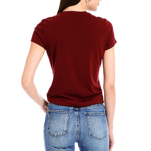Women's Burgundy Short Sleeve Crew Neck T-Shirt Regular Fit Casual Solid Color 100% Cotton Jersey Knitted All Seasons t shirts - Product Image 5