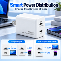 Chargeur mural pliable 67W GaN double USB-C PD à charge rapide pour ordinateur portable, tablette, téléphone et MacBook