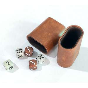 Copa para Dados de Cuero PU Hecha a Mano, Tamaño Pequeño, Color Marrón, Silenciosa, Portátil, Incluye 4 Dados, Juego de Backgammon de 4 Piezas - Product Image 6
