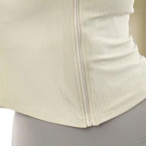 FlexZip Ribbed <b>Women</b> <b>Jacket</b> in <b>Beige</b> Color Stylish Ribbed Full Zip Activewear <b>Jacket</b> Lightweight Stretch Fitness Sports <b>Jacket</b> - Product Image 4