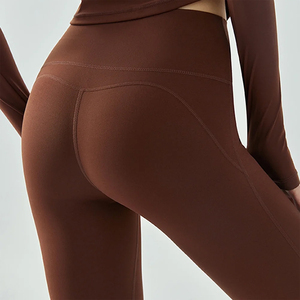 OEM Service Plus Size High Breathable Activewear Gym Fitness Flared <b>Legging</b> Dark <b>Brown</b> Color <b>Women</b> 2 Piece Workout Sports - Product Image 4