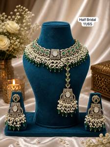 Parure de collier et boucles d'oreilles ethniques Kundan de mariage haut de gamme, plaqué or antique, en alliage de zinc et pierres de zircon, pour femme - Product Image 3