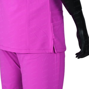 Blouses roses pour femmes en polyester tissé, uniformes d'hôpital avec poches avant et col en V pour usage médical - Product Image 6