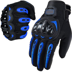 Gants de course à doigts entiers en cuir noir et bleu, avec paume antidérapante, unisexe, fermeture à enfiler, pour cyclisme et activités de plein air - Product Image 1
