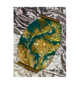 Marble Look Eco-Friendly Durable Handmade Rectangular Resin Serving Tray <b>Decorative</b> <b>Plate</b> Polished Modern Design Wedding Home - Product Image 3