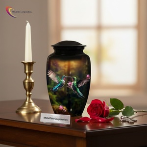 2 Urnes funéraires décoratives en métal, design personnalisé coloré Colibris, pour cendres commémoratives et cérémonies funéraires - Product Image 1