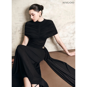 V9105 HAGOO Vestido Maxi de Lujo con Cintura Imperio, Drapeado y Plisado, para Fiesta, Venta al por Mayor - Product Image 3