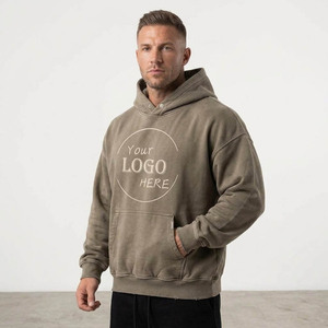 Custom Logo Oversized Hoodie <b>Men's</b> 100% Cotton French Terry Casual Streetwear <b>Pullover</b> Autumn Breathable Front Print - Product Image 4