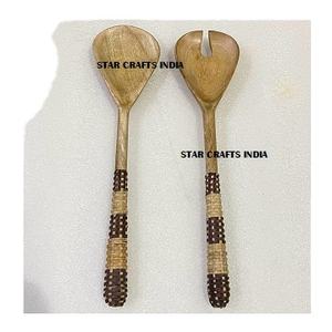 ขายส่งไม้ส้อมและช้อนหวายจับสลัดเซิร์ฟเวอร์เครื่องมืออาหารเย็นเครื่องครัวสลัดเซิร์ฟเวอร์ชุด - Product Image 1