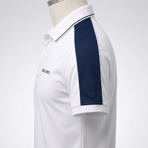 Polo de golf personnalisé pour homme, blanc et bleu marine, en piqué de polyester anti-humidité, uniforme d'entreprise, vêtements de performance OEM ODM - Product Image 3