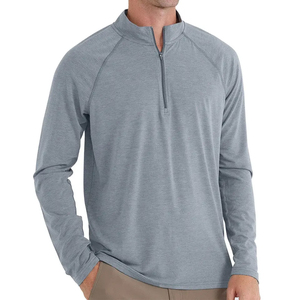 Men's Long Sleeve Stand Collar Quarter <b>Zip</b> Pullover Solid Color Quick Dry Slim Fit Casual Sport <b>Shirt</b> Front Logo Printing - Product Image 4