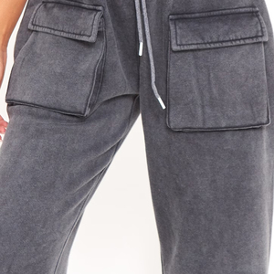 Pantalon de survêtement gris pour homme, coupe large, taille élastique avec cordon de serrage, poches latérales, décontracté, pour l'automne, 100 % coton, délavage sable, tricoté mi-lourd - Product Image 6