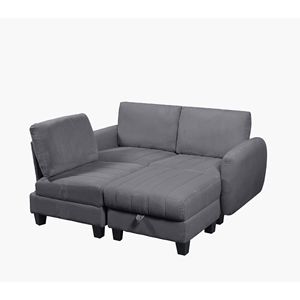 Divano in Velluto a Coste Grigio per Soggiorno con Pouf, Set di Mobili Confortevoli per la Casa - Product Image 4