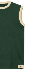 Customized Men Dark <b>Green</b> Sleeveless Tank Top And Shorts Set Casual Summer Cotton Outfit Contrast Trim Drawstring Two Piece Set - Product Image 2