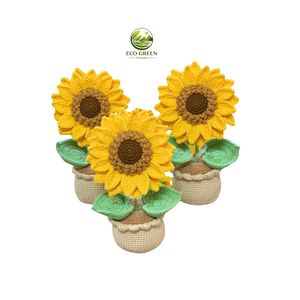 กระถางดอกทานตะวันขนาดใหญ่ Eco Green Vietnam ทำจากไหมพรมถักโครเชต์ ตกแต่งโต๊ะทำงาน ของขวัญสุดหรู ทำด้วยมือ 100% - Product Image 1