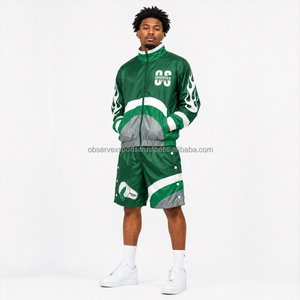 Windbreaker <b>Set</b> Polyester Sublimation Windbreaker Short <b>Set</b> Contrast Panel Streetwear Nylon Windbreaker <b>Set</b> - Product Image 1
